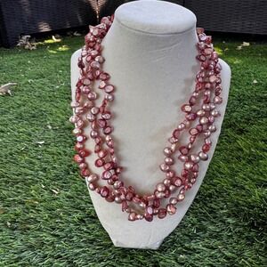Vintage 925 Silver Multi Strand‎ Pink Freshwater Pearl Necklace Fine Jewelry